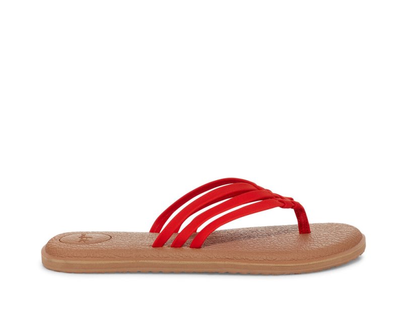 Sanuk Womens Yoga Salty Brown / Red Flip Flops | UDHJRL961